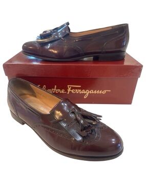 Salvatore Ferragamo Wingtip Tassel Loafers | Burgundy Leather Size 8 1/2D NO BOX